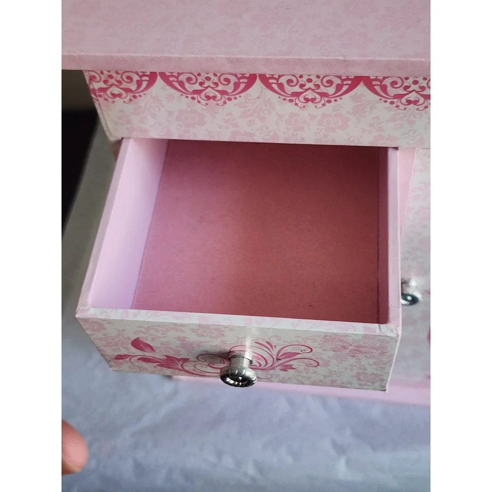Ballerina Musical Jewelry Box Pink Damask Ballet Slippers Drawers Carousel